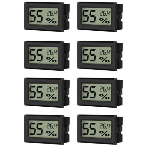 BUNTHAUS Mini-Thermometer-Hygrometer-Set (8 Stück), digitales LCD-Temperaturmessgerät, Feuchtigkeitsmesser für Tischgewächshäuser, umschaltbare Temperatureinheit °C/°F, schwarz
