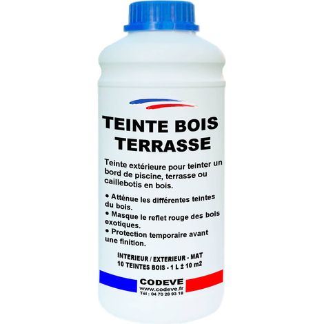 Teinte Terrasse Bois - 1 L   - Codeve Bois - Chêne foncé - Pour Teinter Un Bord De Piscine, Terrasse Ou Caillebotis En Bois.