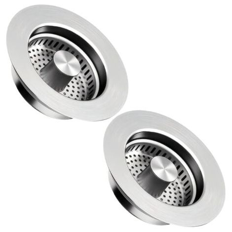 2er-Set Küchenspülen-Sieb und Spülbeckenstöpsel für eine Tiefe von 40 mm, Spülenloch 75-86 mm, 3-in-1 Pop-Up-Ablaufstopfen aus Edelstahl