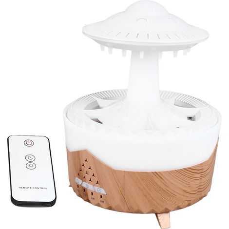 Mini humidificateur champignon imitation gouttes de pluie, parfum aromatique, lumière colorée, télécommande, bureau, prise UE 100-240V, couleur bois (1/5)