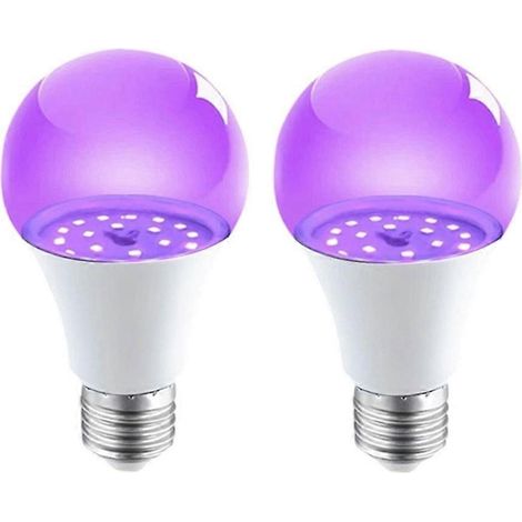 Lot de 2 ampoules LED E27 A19 9W à lumière noire UVA 395 nm, phosphorescentes, pour soirées masquées et jeux de lumière noire. (1/5)