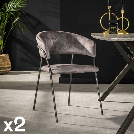 Chaise en velours gris à dossier rond (lot de 2) MELBOURNE (1/3)