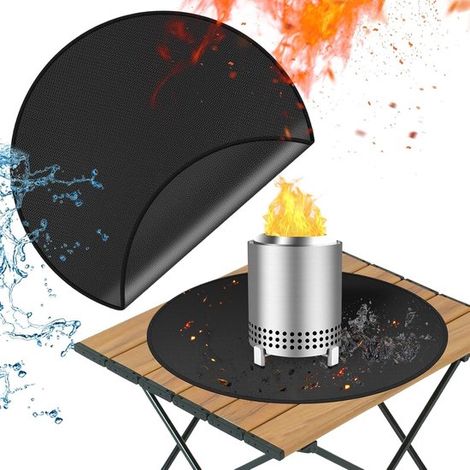 Base ronde résistante à la chaleur - tapis résistant à la chaleur de 50 cm - tapis ignifuge enduit de silicone - brûleur sans fumée - tapis de grill (1/5)