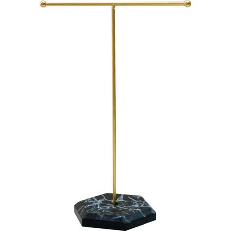 Organizador de joyas, soporte de exhibición de joyas de metal, soporte de exhibición de collares en forma de T dorado, almacenamiento de pulseras (base negra)