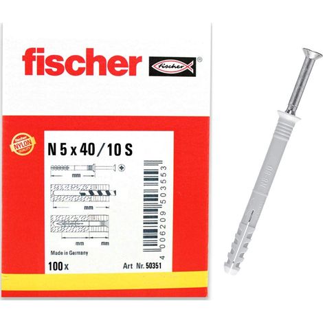 Cheville à frapper N 5 x 40/15 S à collerette fraisée et clou en acier électrozingué/Boîte de 100 (1/5)