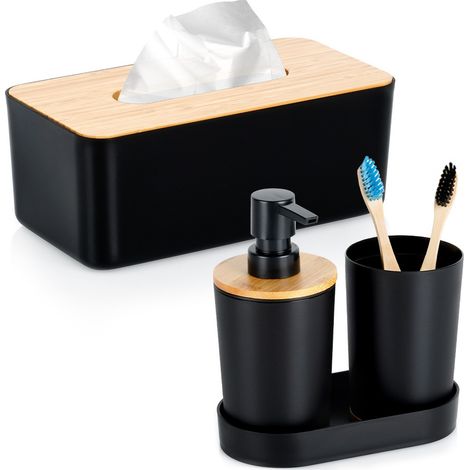 Set da bagno nero, 4 pezzi (1/5)