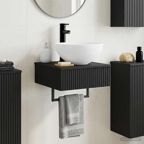 Lavabo mural noir en bois d’ingénierie, 40 x 41 x 40,5 cm - PANGIVO (1/5)