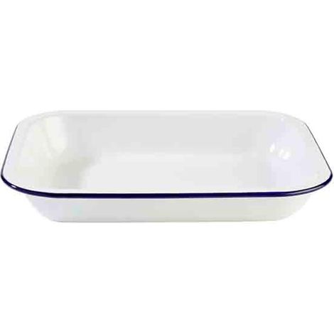 Bol « ENAMELWARE », corbeille à fruits, saladier, 1,9 litre, 28 x 23 cm, hauteur 4,5 cm, tôle d'acier émaillée, blanc avec bordure bleue (1/5)