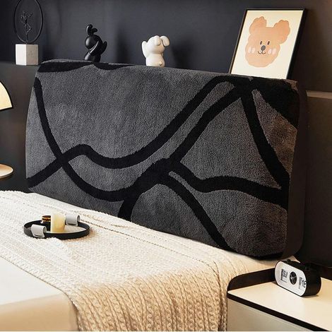 Housse Tête de lit Épaissie Peluche, Housse Douce et Lavable pour Têtes de Lit Simples Doubles King (Gris Foncé, 160cm) (1/4)