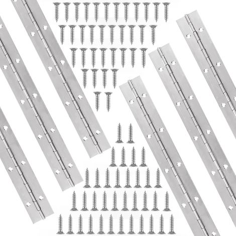 6 Pièces Charniere Inox 30 cm, Charnière Piano en Acier Inoxydable 304 avec 72 Vis pour Portes, Armoires, Fenêtres, Boîtes, Meubles et Projets Bricolage Maison (1/5)