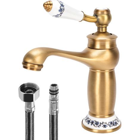 Vintage brass basin mixer tap, bathroom basin mixer tap, antique brass ceramic mixer tap, vintage basin mixer tap, antique brass bathroom mixer tap with handle (1/5)