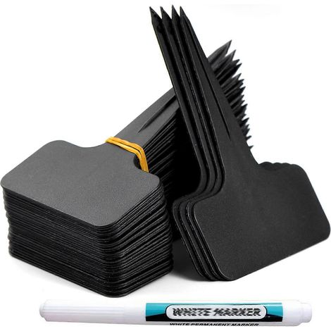 100 étiquettes de jardin extérieures en forme de T, marqueurs de plantes en plastique, autocollants pour légumes réutilisables et accessoires pour plantes (noir) (1/5)