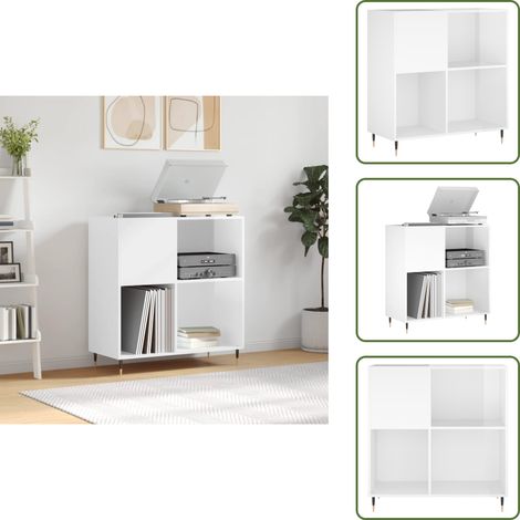Plattenschrank Hochglanz-Weiß 84,5x38x89 cm Holzwerkstoff - Plattenspeicher - Schallplattenregal - HiFi Regal - Vintage Möbel - Wohnzimmer Dekoration (1/5)