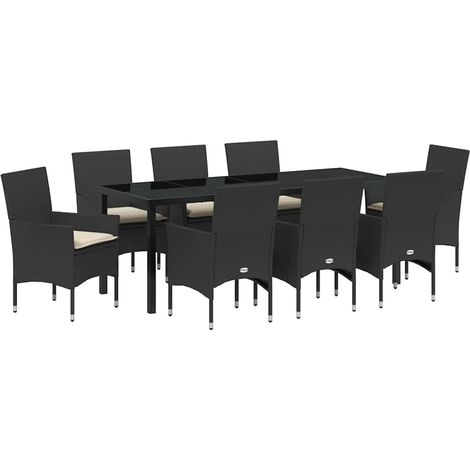 Maison Exclusive - Set da Pranzo per Giardino con cuscino 9 pcs Nero polyrattan
