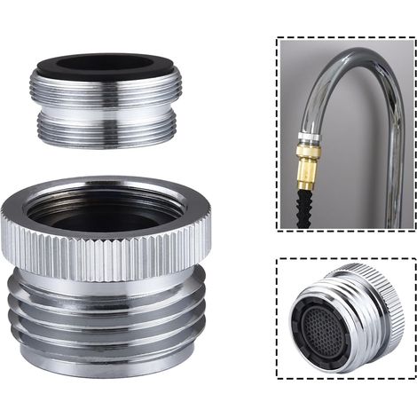 Adaptateur de robinet avec aérateur, adaptateur pour robinet d'évier vers tuyau d'arrosage, adaptateur pour robinet vers tuyau d'arrosage pour cuisine et salle de bain, filetage GHT 3/4" chromé (1/5)