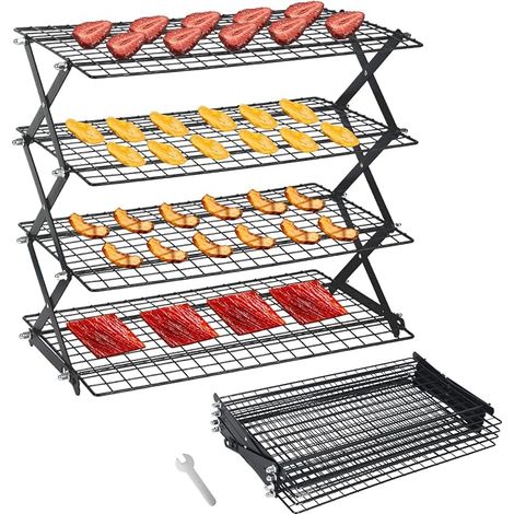 Grille de refroidissement empilable à 2/3/4 étages - Grille de refroidissement pliable - 3 niveaux - Hauteur réglable - Accessoire de cuisson pour pain, gâteaux et biscuits (noir, 4 niveaux) (1/5)