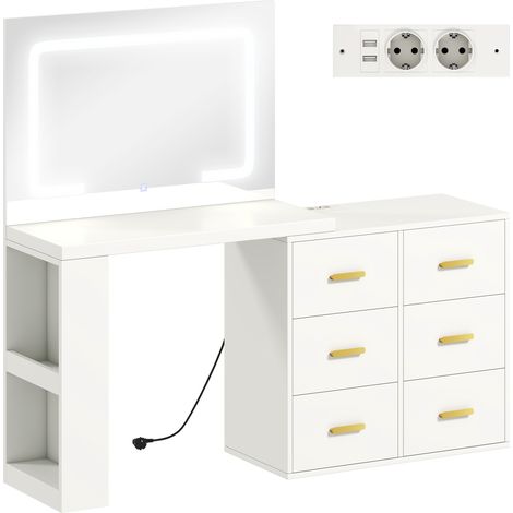 Consolle Trucco con Specchio 118x78x135 cm con Specchio e Luci LED Regolabili in MDF Bianco (1/5)