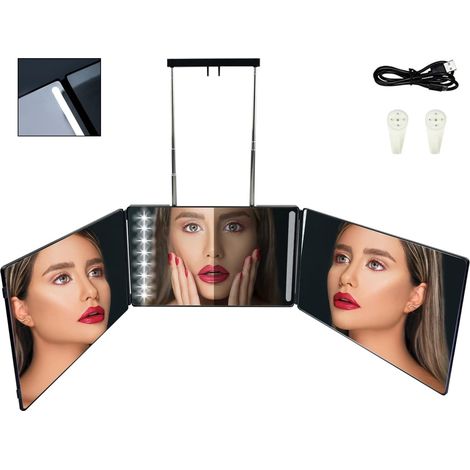 MINKUROW Espejo De Maquillaje Portátil Ajustable De 3 Lados Led, Con Soportes De Altura Ajustable, Espejo Colgante, Brillo Ajustable, Plegable, Para Maquillaje, Espejo De Ducha, Espejo De Afeitar (1/5)