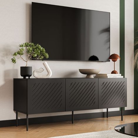 Buffet bas noir 3 portes avec relief 150cm Abys (1/4)