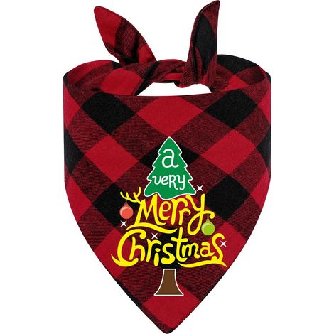 Écharpe bandana pour chien en coton à carreaux, serviette de Noël triangulaire pour animaux de compagnie, Père Noël rouge et noir, taille L (65 x 45 x 45 cm), sapin de Noël rouge et noir (1/5)