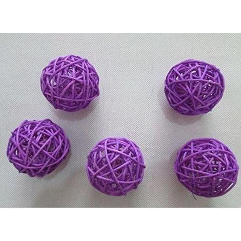 Boules de Rotin en Osier Bricolage Artisanat à La Main Vigne Boule Ronde Pendentif Décoration de Table de Mariage pour Bébé Chambre Pépinière Maison 5 Pièces 5 Cm,Violet (1/4)