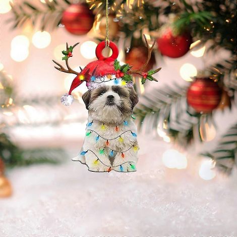 Boule de Noël avec chapeau de Noël, décoration de sapin de Noël, gnome de Noël en bois, chien de Noël, pendentif de sapin de Noël, boule de Noël (1/5)