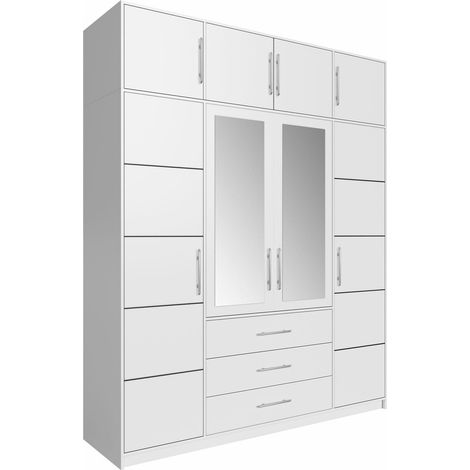 Armario Dortivu 147, Blanco, 245x196x58cm, Puertas de armario: Con bisagras, Número de estantes: 8 (1/5)