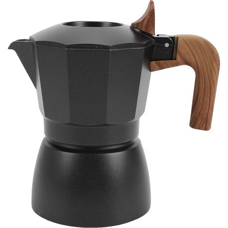 Cafetière Italienne Moka 2 Tasses Aluminium Noir Valve Double 100ml Poignée Bois Anti-brûlure Design Vintage (1/5)