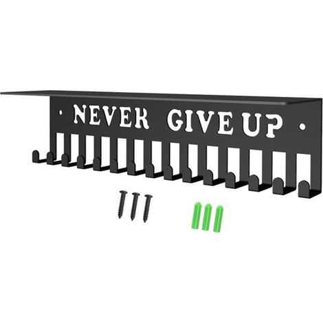 Porte-médailles Never Give Up avec étagère Trophées et médailles pour enfants et adultes Présentoir pour ceintures de karaté (1/4)