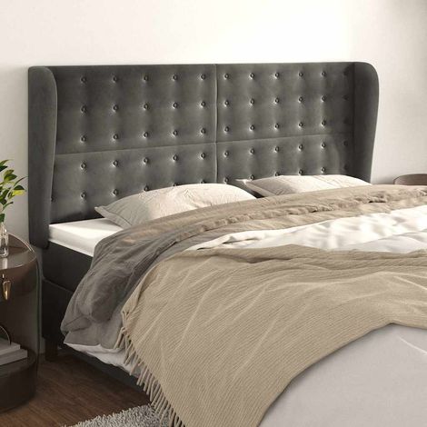 vidaXL Tête de lit avec oreilles Gris foncé 203x23x118/128 cm Velours (1/5)