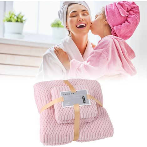 Handtuchset für Bad und Dusche, Korallenvlies, schnelltrocknend, hoch saugfähig, weich, komfortabel für den täglichen Gebrauch, rosa (1/5)