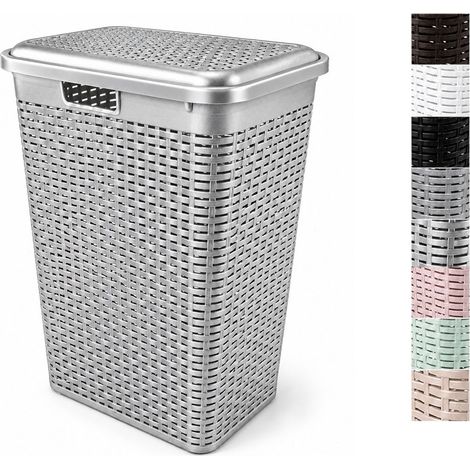 Cesto Ropa Sucia Pongotodo con Tapa y Asas Cesta Colada Plástico Ratán Cubo Ropa Sucia Baño Dormitorio 38L/48L/60L