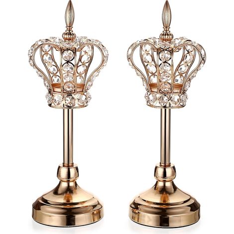 2pcs Chandelier en métal bougeoir Couronne Support de Bougie décoration pour Maison,Mariage (doré)