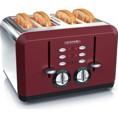 Arendo Toaster 4-Schlitz im Edelstahlgehäuse für 4 Scheiben, extrabreite Röstschlitze, leichte Reinigung, Rot (1/5)
