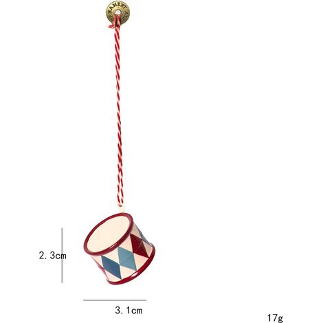 Décorations de sapin de Noël en métal, mini suspensions style nordique, ornements festifs en forme de tambour tricolore rouge, blanc et bleu, accessoires pour arbre, lot de 2 (1/5)