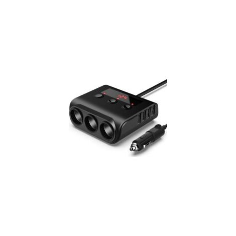 Base divisora de cargador para encendedor de cigarrillos de coche de 120 W con adaptador para encendedor de cigarrillos, 4 puertos USB, interruptor independiente e indicador de voltaje para teléfonos,