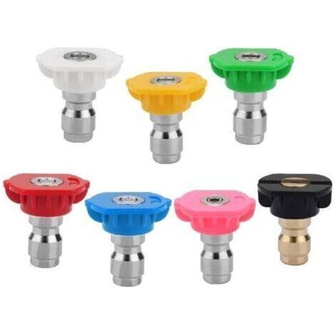 Set di 7 ugelli per idropulitrice, con attacco rapido da 1/4", ideali principalmente per la pulizia di auto e il giardinaggio.