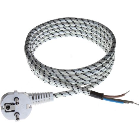 Cordon d'alimentation plat avec fiche coudée 2M blanc-noir PPJ schuko (1/4)