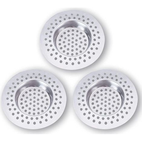 GENERIC-Filtre Evier Cuisine INOX (Lot de 3) - Attrape Cheveux Douche 7,5 x 7,5 cm, Filtre Cheveux Douche 90 Trous, Grille Evier Cuisine,Accessoire Cuisine,Salle de Bain, Cuisine (1/5)