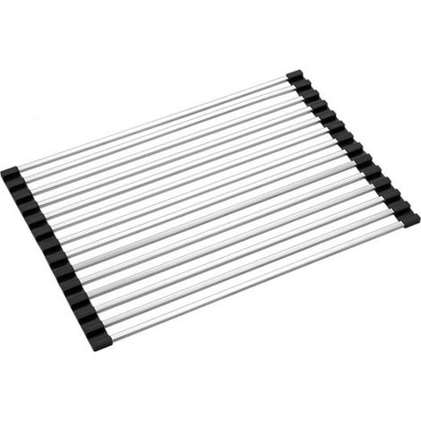 Égouttoir à vaisselle enroulable - Acier inoxydable 304 - Égouttoir à Cuisine pliable et résistant à la chaleur - Compatible lave-vaisselle - Dessous de plat robuste à 14 barres - Matériau de qualité (1/5)