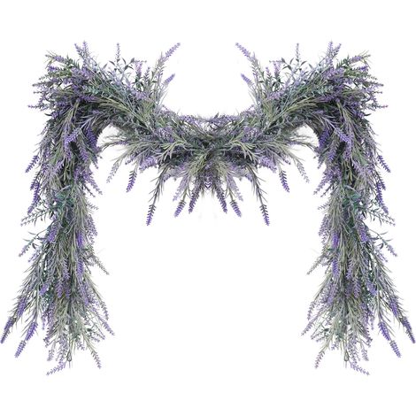 Guirlande de lavande artificielle de 1,80 m pour le printemps et l'été, feuilles de lavande artificielles pour mariage, cheminée, fête, arche, porche, escalier, table, porte, maison, violet clair