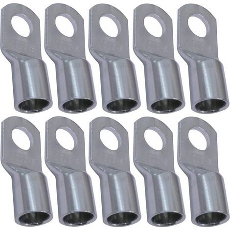 Lot de 10 Cosses Electriques à Oeillet Tubulaire - Oeil - Ø8mm - Non Isolées - pour Conducteur 35mm² - Connecteur de Fil Electrique - Serrage - Couleur Argent