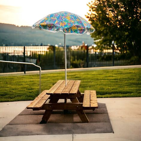 Table de Jardin en Bois Massif 240 cm Classe 3 + trou Parasol, Faible Encombrement, 100% Française (1/5)