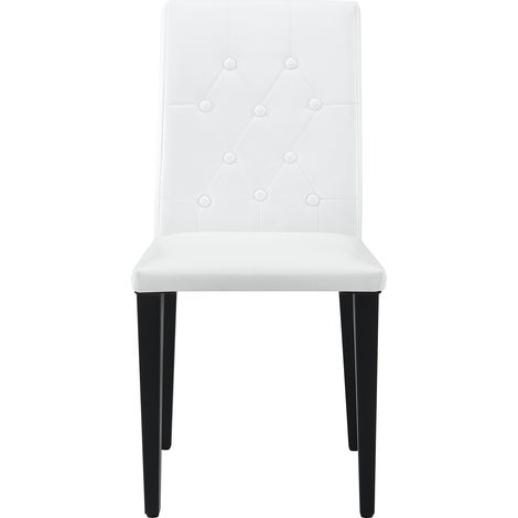 Set tavolo da pranzo in vetro temperato 85 cm con 4 sedie in PU bianco (1/5)