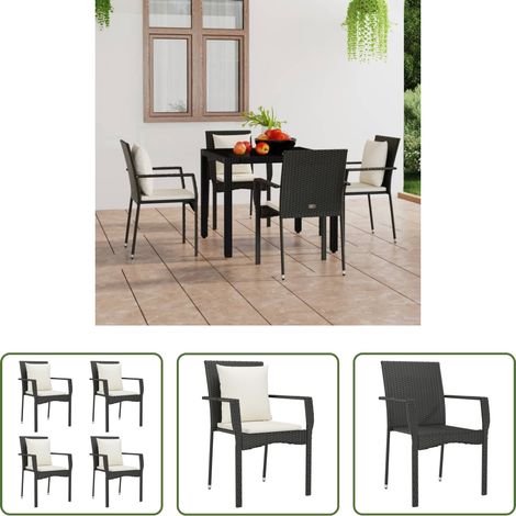 Chaise de terrasse -  Chaises de jardin lot de 4 avec coussins Résine tressée Noir (1/5)