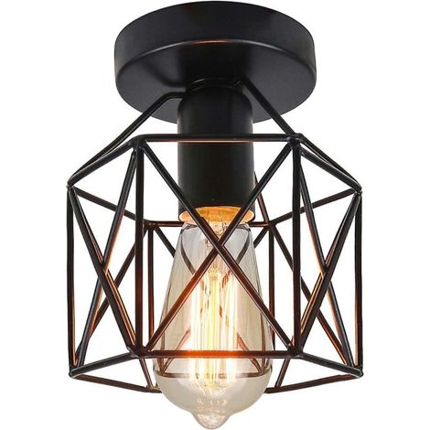 Suspension industrielle vintage noire pour plafond, luminaire à suspendre pour terrasse, couloir et salle à manger. (1/5)