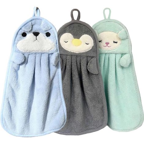 3er-Pack niedliche Tier-Handtücher mit Schlaufe, hübsche Kinderhandtücher, Cartoon-Handtücher mit Aufhängeschlaufe, für Küche und Bad (1/5)
