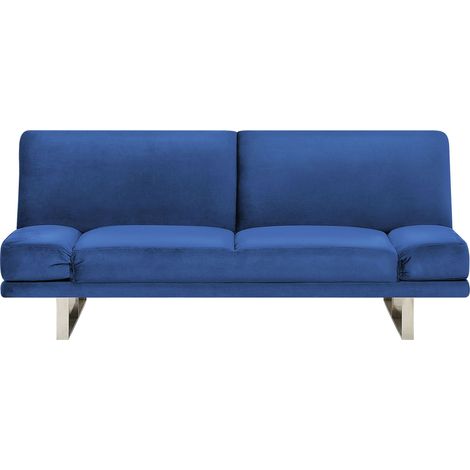 Divano Letto Imbottitura in Velluto Blu 3 Posti Braccioli Regolabili York