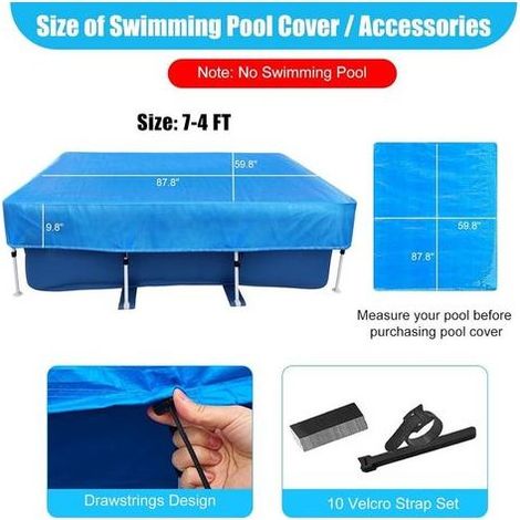 1 Bâche de piscine 220x150 cm, Protection UV, Polyéthylène renforcé, Pour piscine rectangulaire (1/5)