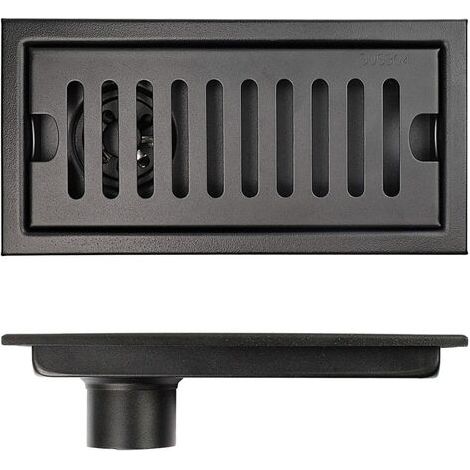 Kaelt - Siphon de sol rectangulaire, siphon de sol mince en acier inoxydable noir 20 × 10 cm, déodorant Siphon de douche noir (1/5)